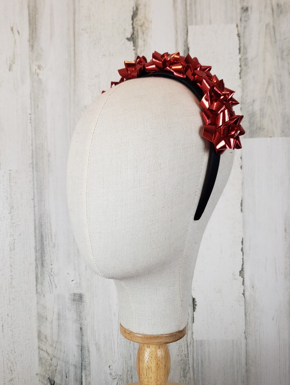 Festive Red Metallic Christmas Bow Headband